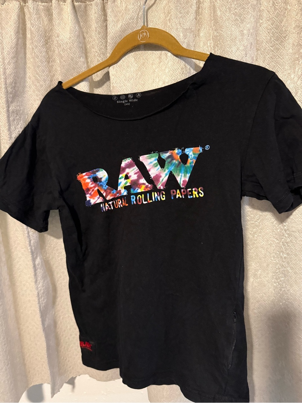 Single Black Tee with Multicolor Tie-Dye RAW Logo